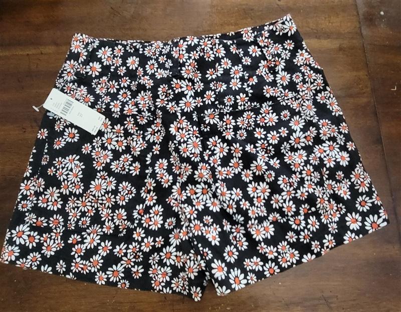 NWT Anthropologie Colette Linen Blend Shorts Black with Daisy Print 121610