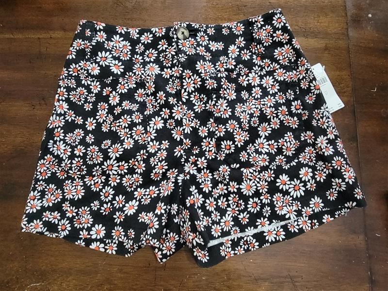 NWT Anthropologie Colette Linen Blend Shorts Black with Daisy Print 121610