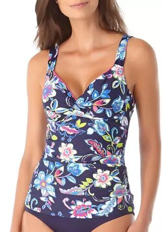 NWT Anne Cole Pink Black Green 38B 36C Underwire Twist Tankini Swim Top 121621