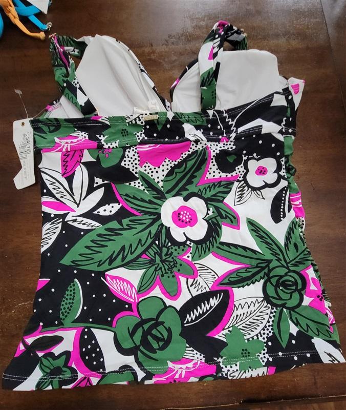 NWT Anne Cole Pink Black Green 38B 36C Underwire Twist Tankini Swim Top 121621