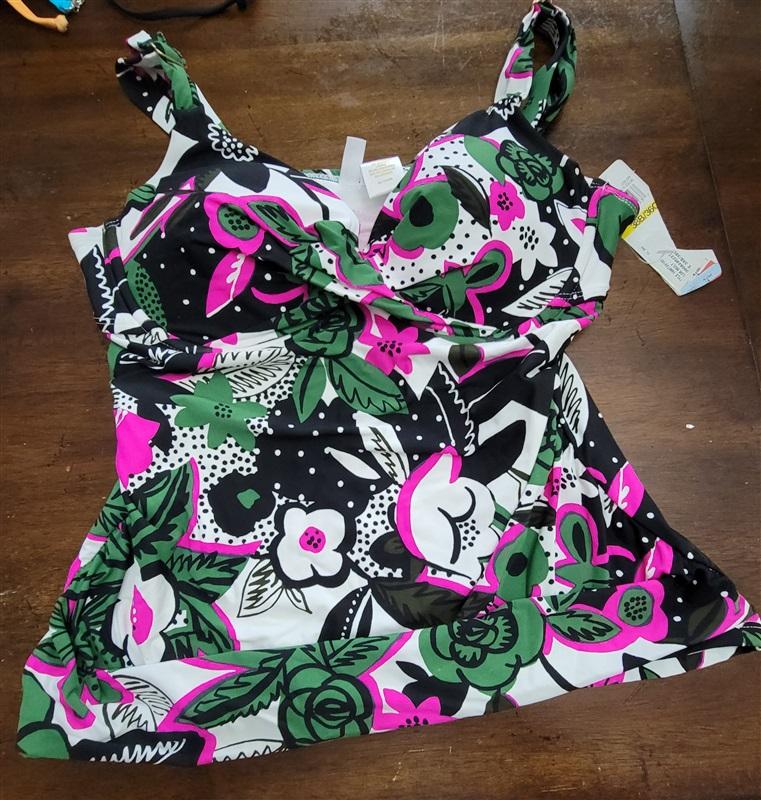 NWT Anne Cole Pink Black Green 38B 36C Underwire Twist Tankini Swim Top 121621