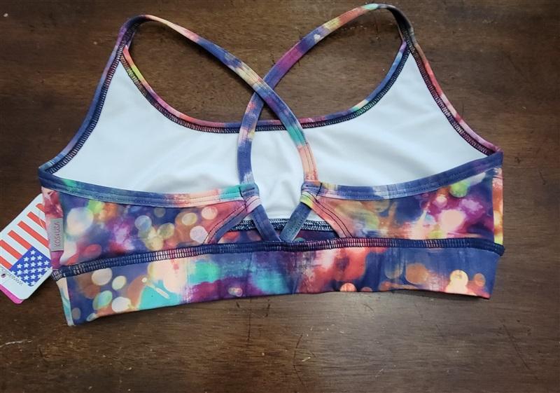 NWT Kos USA M Cross Back Dance Yoga Sports Bra Watercolor 121622
