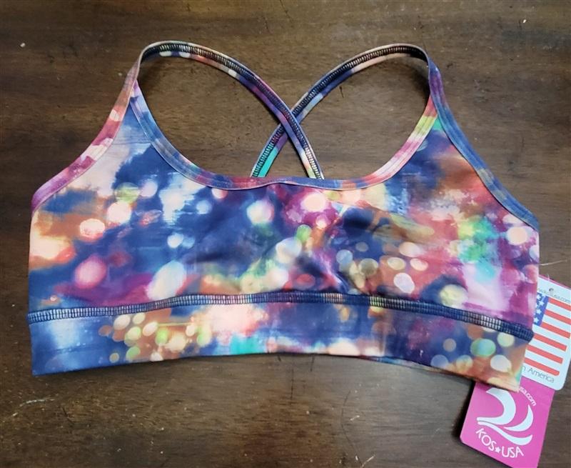 NWT Kos USA M Cross Back Dance Yoga Sports Bra Watercolor 121622