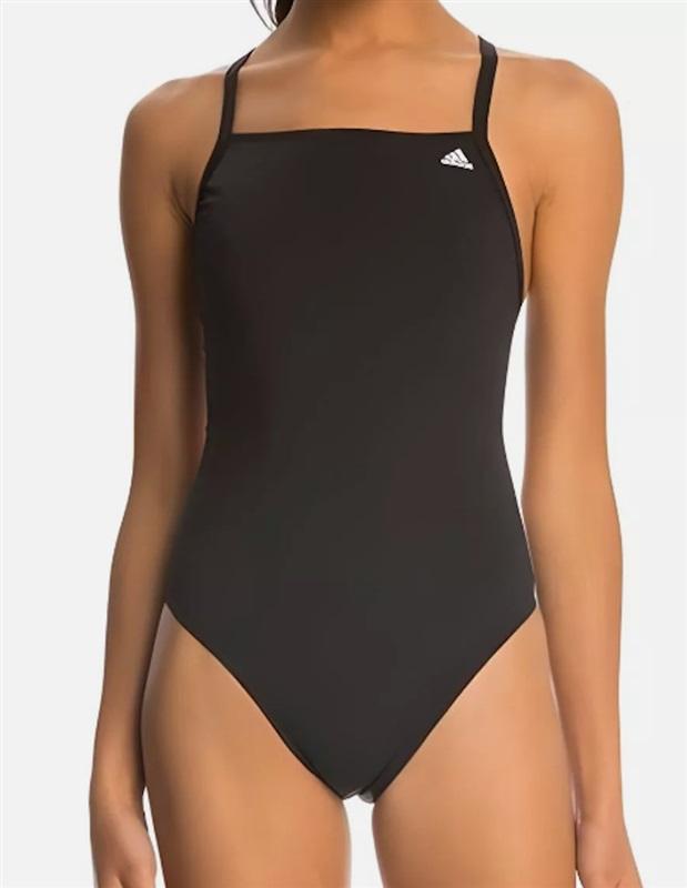 NWT Adidas 38 Solid Splice Vortex Back 1 Piece Swimsuit Black 121639