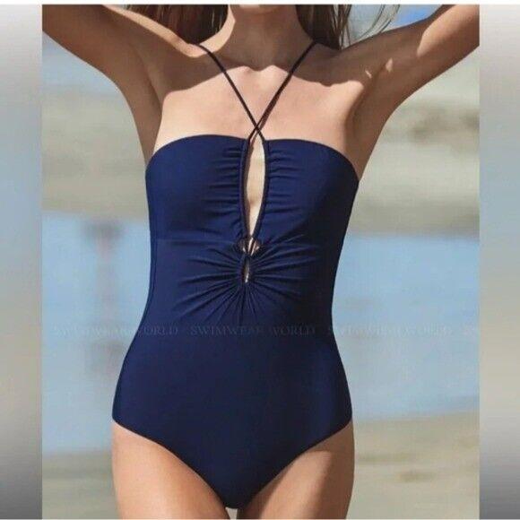 NWT Pilyq M Nat Keyhole Braided 1PC Swimsuit Navy Blue 121676