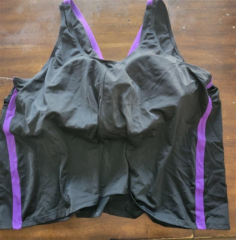 NWT Swim 365 32 Plus Size Black Purple Tankini Swim Top 121686