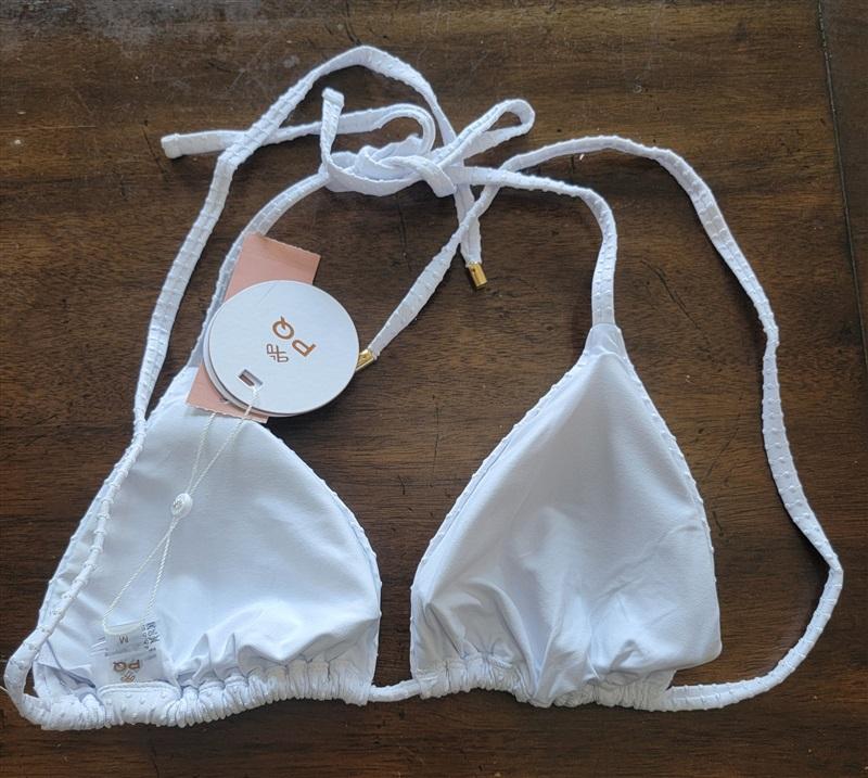 NWT Pilyq L Saw Dotted Tri Bikini Top White 121688
