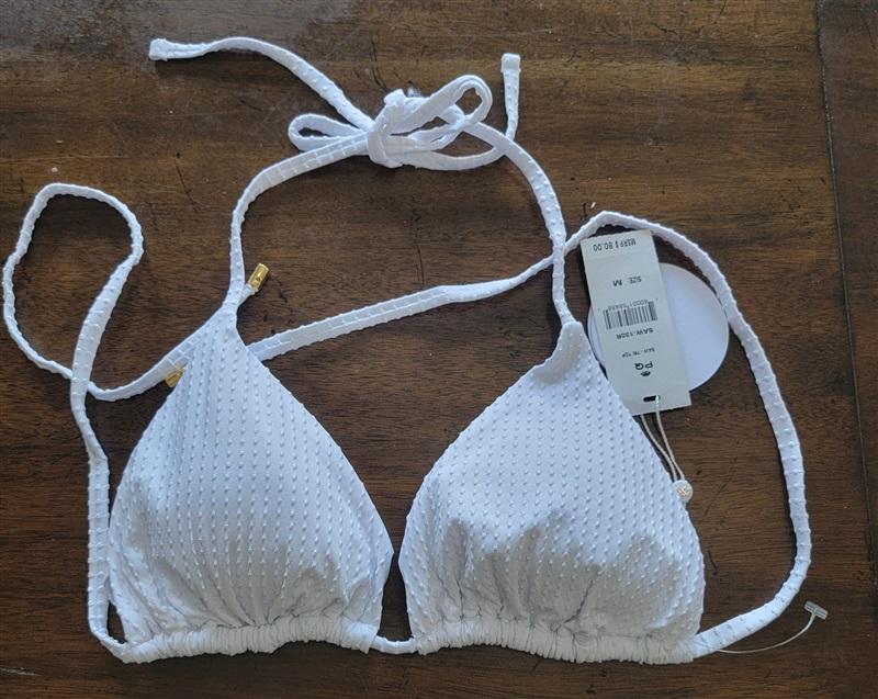NWT Pilyq L Saw Dotted Tri Bikini Top White 121688