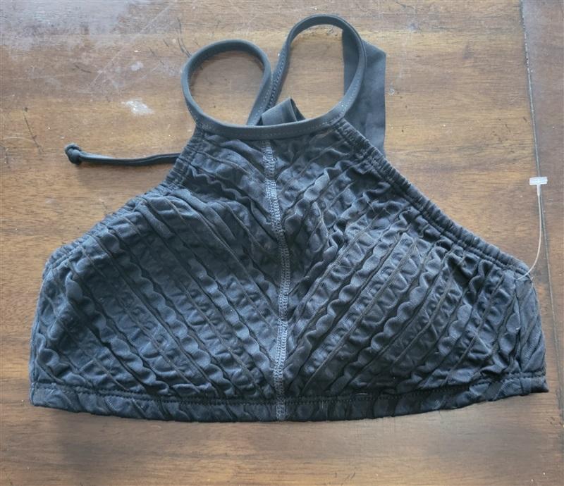 NWOT Robin Piccone XS High Neck Ribbon Black Bikini Swim Top 121712