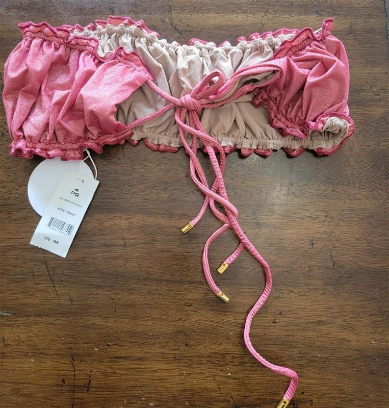 NWT Pilyq Amanda Stanton M Red Remi Ruched Bandeau Bikini Swim Top 121714
