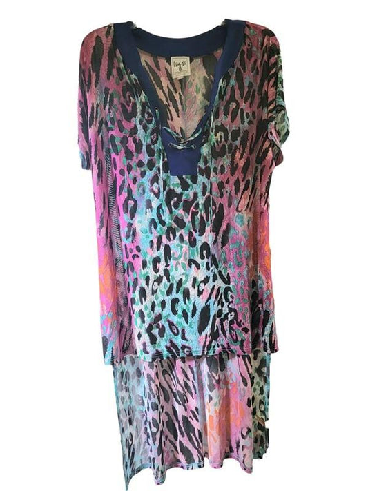 NWOT Isy B. XL 1X Floral Animal Print Hi-Lo Kimono Cover Up 121733