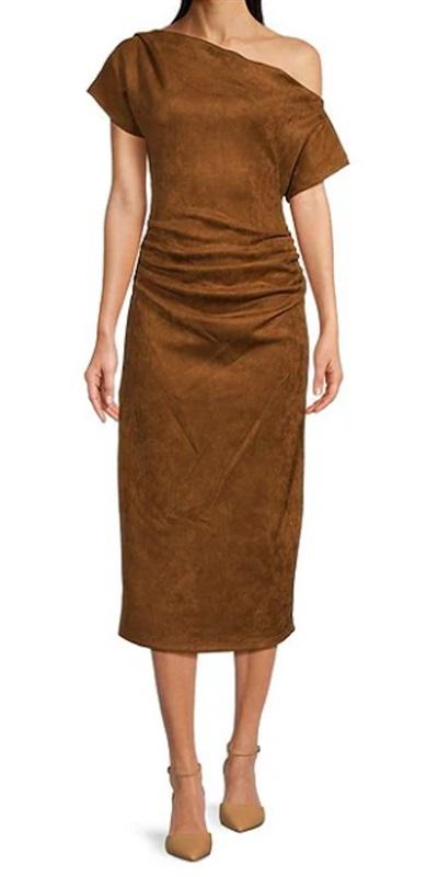 NWT Gibson Latimer Faux Suede Asymmetric Off-the-Shoulder Suede Dress 121745