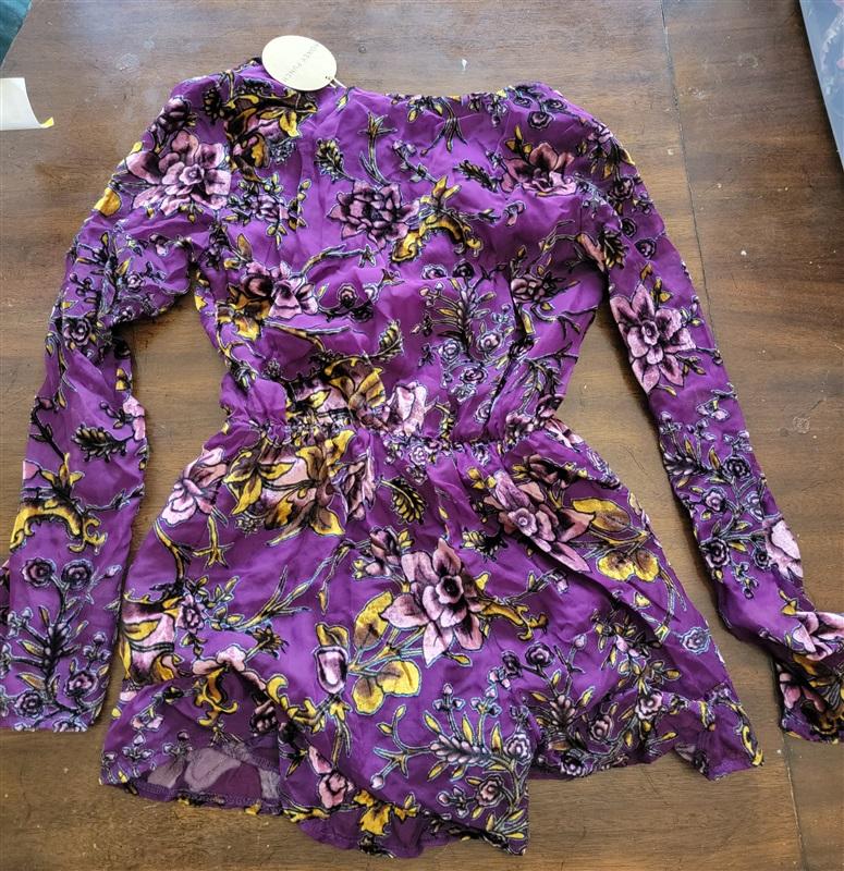 NWT Honey Punch Anthropologie XS Purple Burn Out Velvet Floral Romper 121751