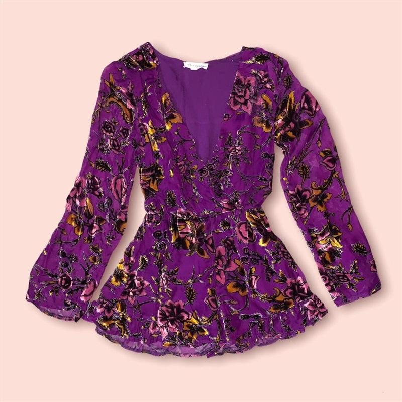 NWT Honey Punch Anthropologie XS Purple Burn Out Velvet Floral Romper 121751
