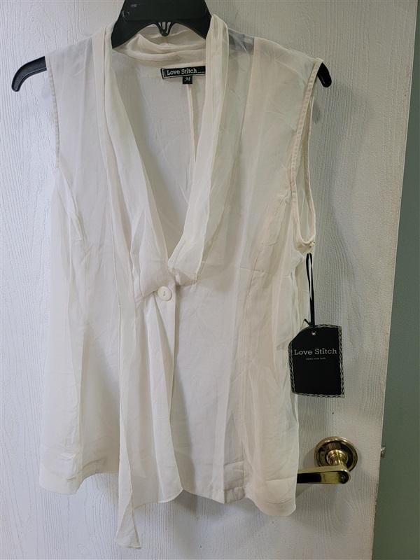 NWT Love Stitch M V Neck Sheer Ivory Portrait Collar Top 121766