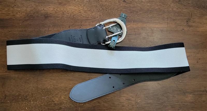 NWT Ralph Lauren L Black Gray Stretch Belt 121769