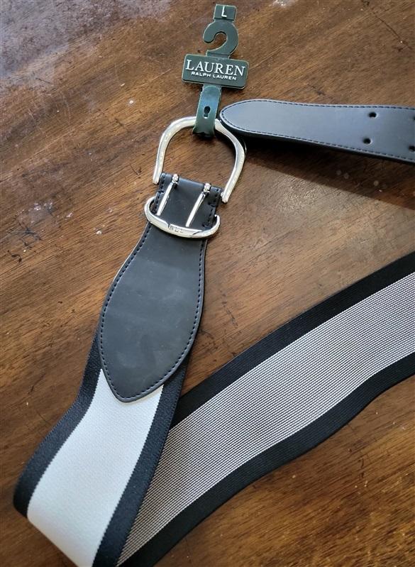 NWT Ralph Lauren L Black Gray Stretch Belt 121769