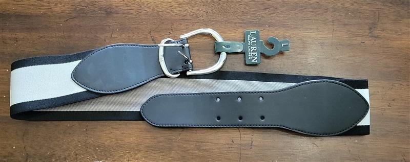 NWT Ralph Lauren L Black Gray Stretch Belt 121769