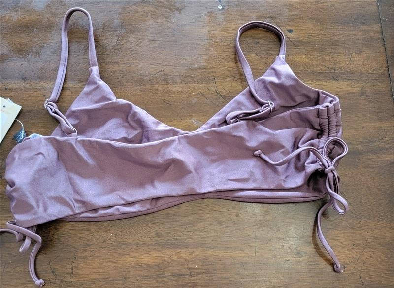 NWT Ris-k L Shore Amethyst Purple Self Ruched Side Bikini Swim Top 121774