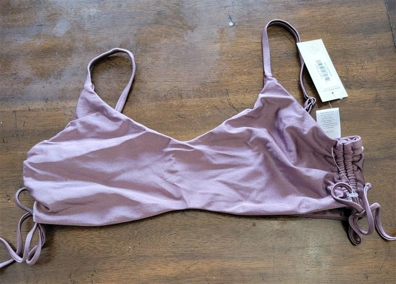 NWT Ris-k L Shore Amethyst Purple Self Ruched Side Bikini Swim Top 121774