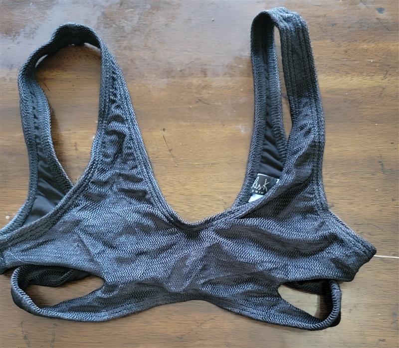 NWOT Ris-k XS Black Scoop Neck Wrap Bikini Swim Top 121775