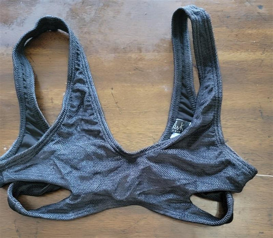 NWOT Ris-k XS Black Scoop Neck Wrap Bikini Swim Top 121775