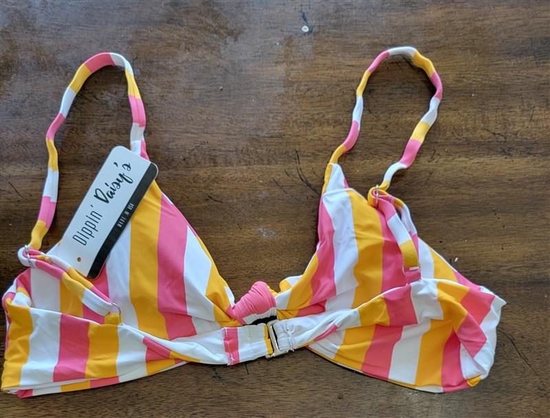NWT Dippin' Daisy's S Stripe Pink Yellow Countess Knotted Bikini Top 121790
