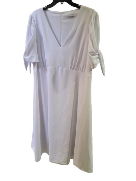 NWTD Calvin Klein 16W Tie Cuff White Crepe Sheath Dress 121825