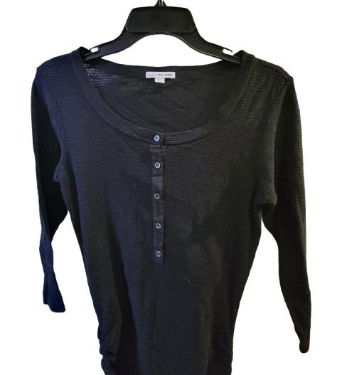 NWOT Standard James Perse 2 Long Sleeve Button Henley Dress Black 121827