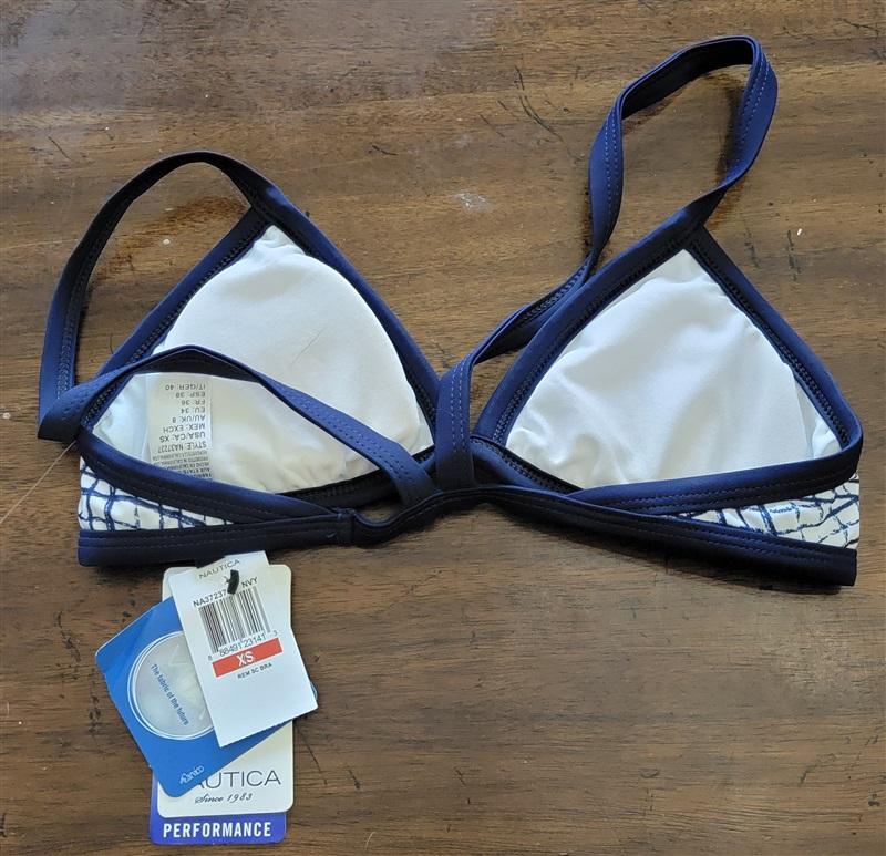 NWT Nautica XS Triangle Bikini Swim Top Blue Grid 121830