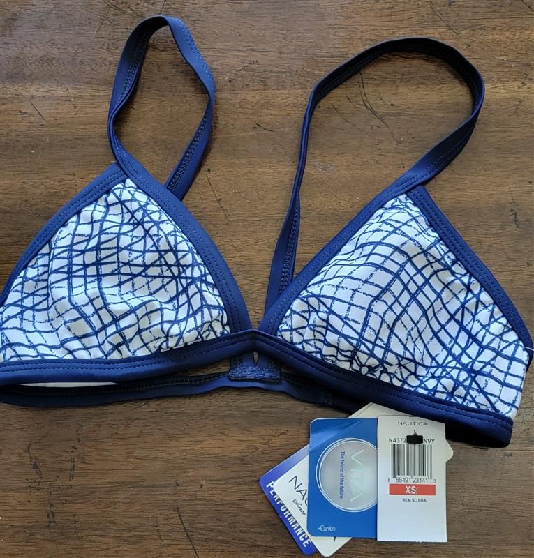 NWT Nautica XS Triangle Bikini Swim Top Blue Grid 121830