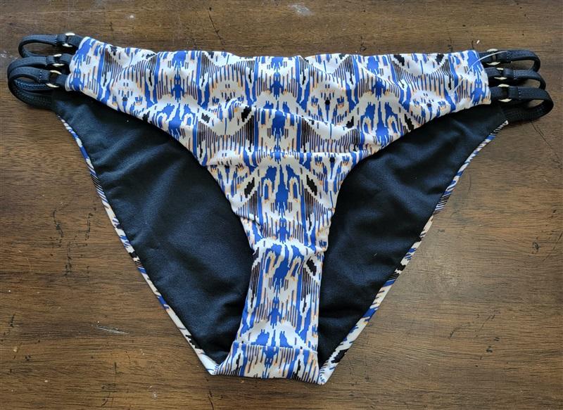 NWOT Ella Moss L Strappy Cheeky Bikini Swim Bottoms Blue White Black 121833