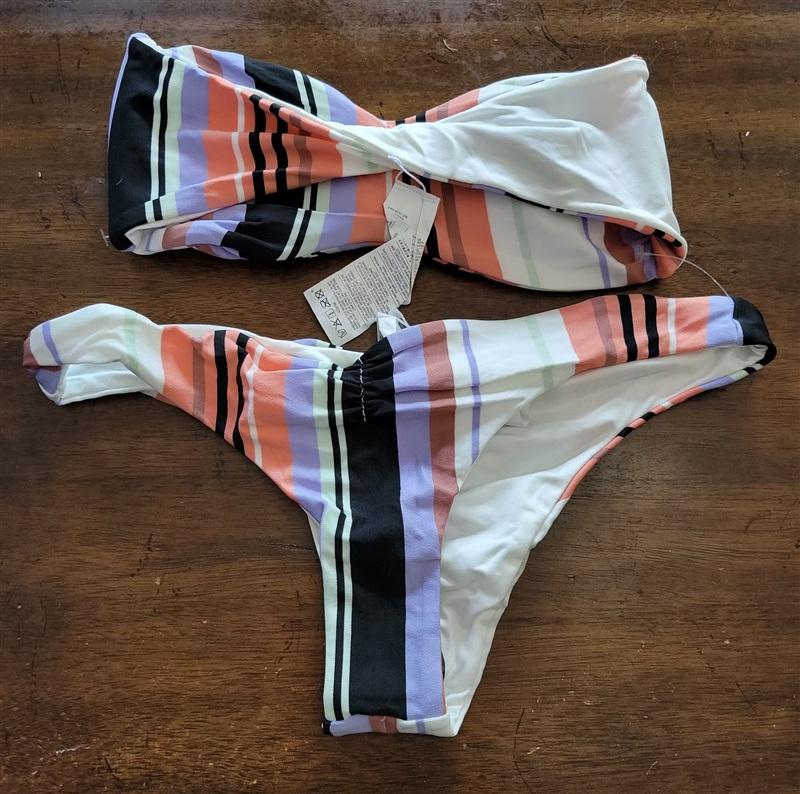 NWOT Volcom S Stripe Bandeau & CHEEKINI BIKINI Top & BOTTOM 121847