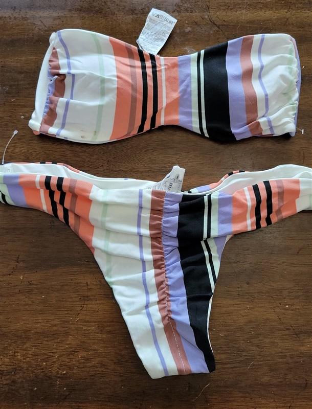 NWOT Volcom S Stripe Bandeau & CHEEKINI BIKINI Top & BOTTOM 121847