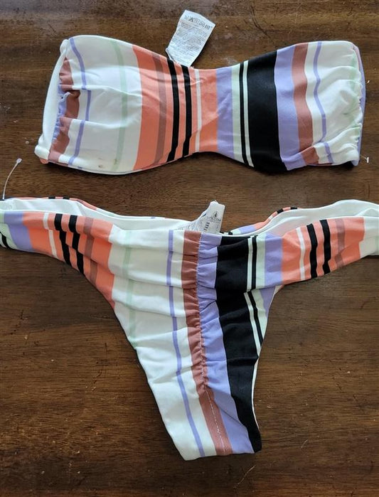 NWOT Volcom S Stripe Bandeau & CHEEKINI BIKINI Top & BOTTOM 121847