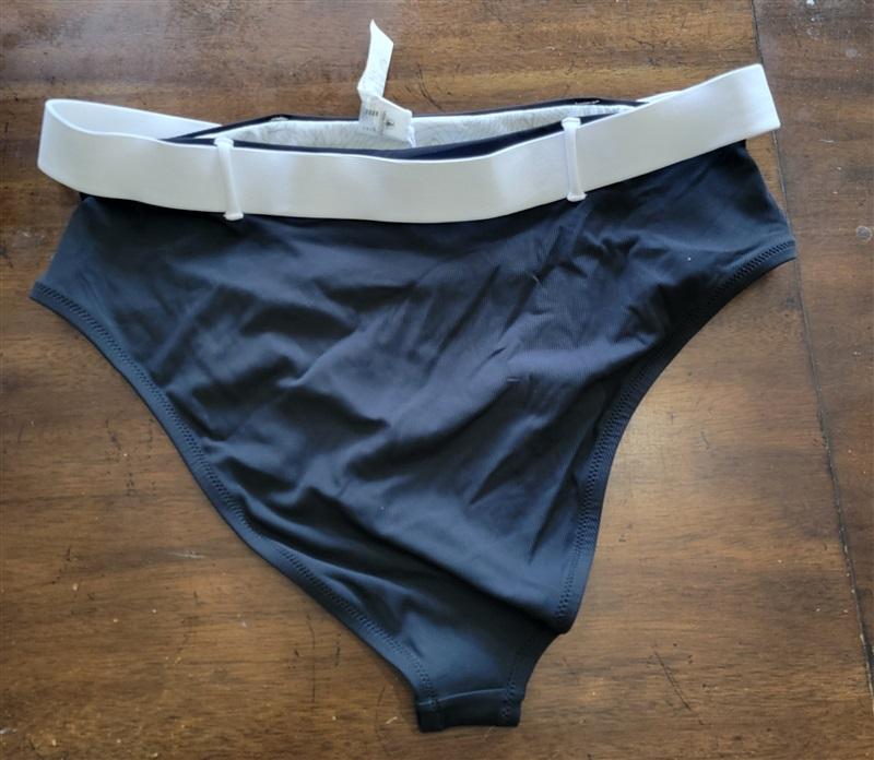NWOT Volcom 16w High Rise Belted Bikini Swim Bottom Black White 121863