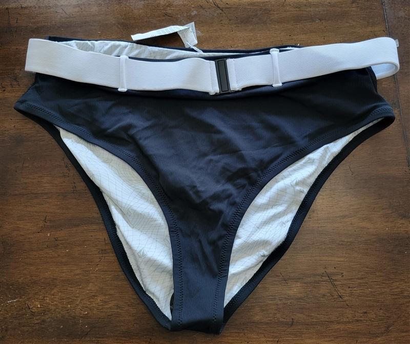 NWOT Volcom 16w High Rise Belted Bikini Swim Bottom Black White 121863