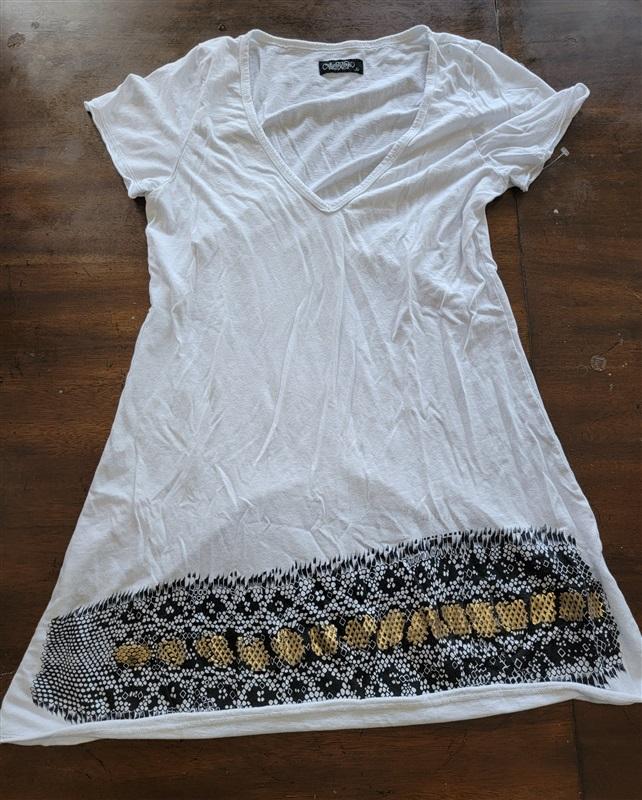 NWOT Lauren Moshi S Snake Print T-Shirt White Black Gold 121866