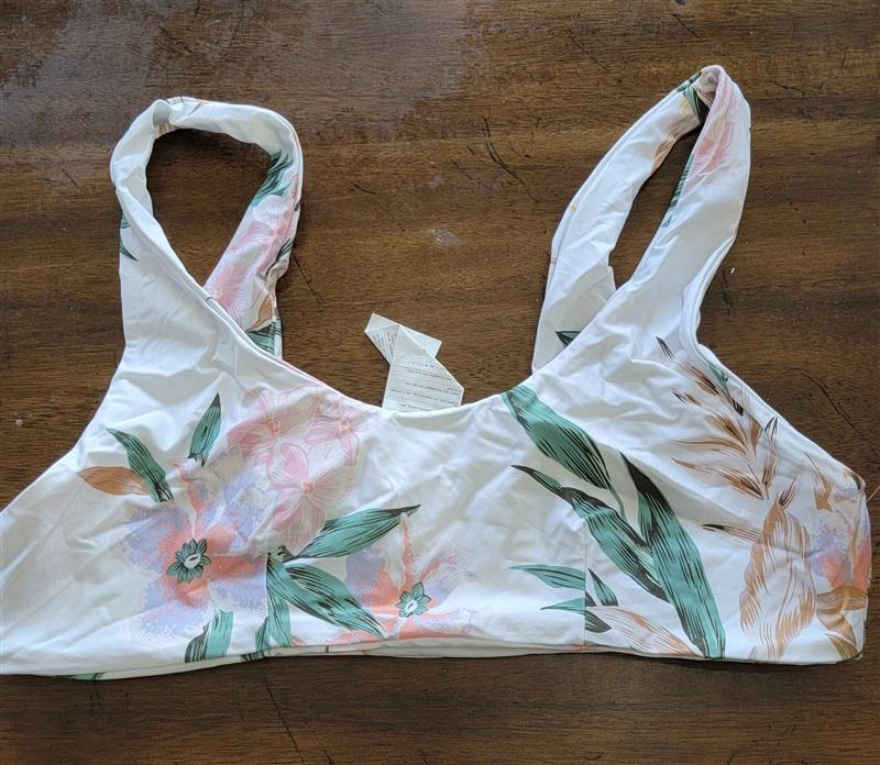 NWOT Volcom L Orchid Scoop Bikini Swim Top White pink Green 121869