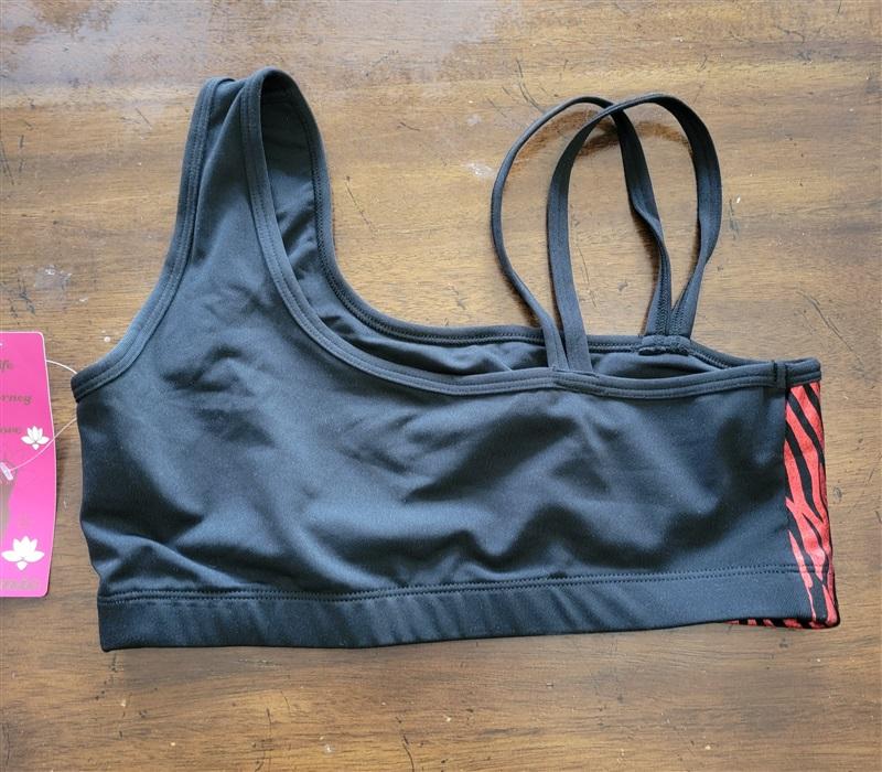 NWT Kos USA L 1 Shoulder Med-Impact Dance Sports Bra 7348 Glitter Zebra 121871