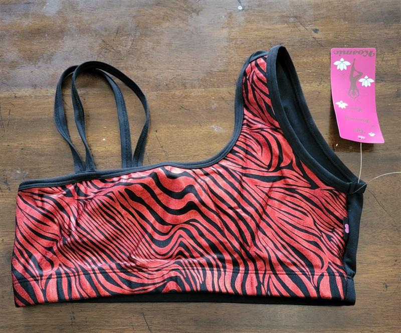 NWT Kos USA L 1 Shoulder Med-Impact Dance Sports Bra 7348 Glitter Zebra 121871