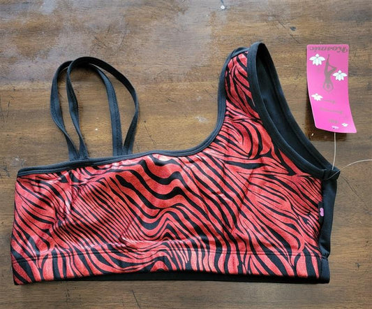 NWT Kos USA L 1 Shoulder Med-Impact Dance Sports Bra 7348 Glitter Zebra 121871