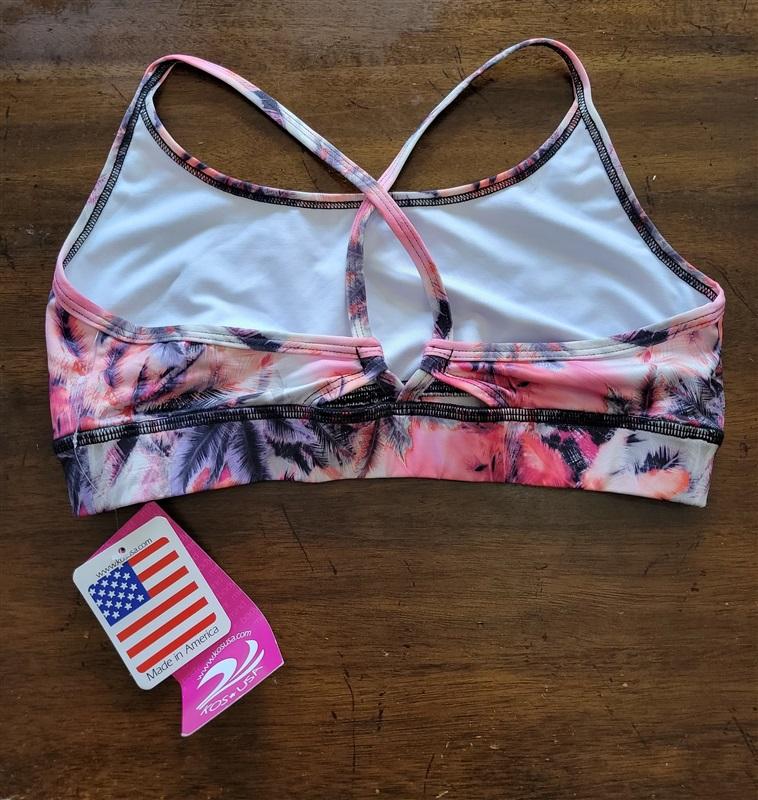 NWT Kos USA L Cross Back Dance Yoga Sports Bra Palm Tree 121875