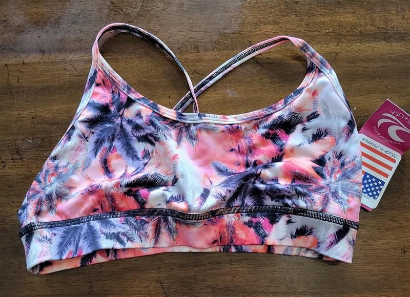 NWT Kos USA L Cross Back Dance Yoga Sports Bra Palm Tree 121875