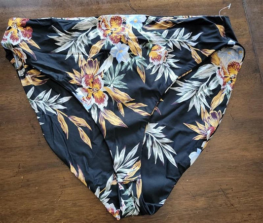 NWOT Volcom Simply Seamless 14W Black Floral Cheeky Bikini Swim Bottom 121888