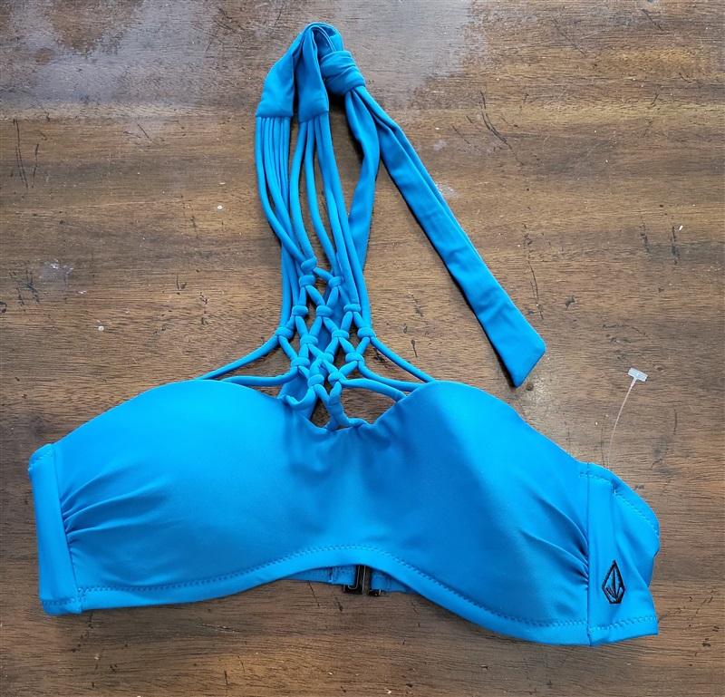 NWOT Volcom Simply Solid xS Blue Strappy Halter Bandeau Bikini Swim Top 121897