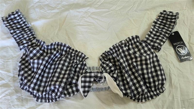 NWT Wildfox M Alice Plaid Bikini Swim Top Black White 121908