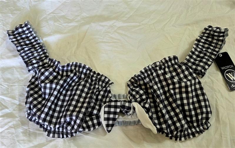 NWT Wildfox M Alice Plaid Bikini Swim Top Black White 121908