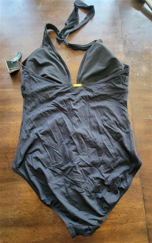 NWT Ralph Lauren 14 Beach Knot Black Lattice Plunging 1pc Swimsuit 121912
