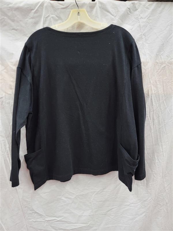 NWOT Eileen Fisher 1X Black Organic Cotton Stretch Top Side Pockets 121928